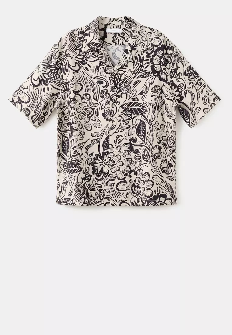 Printed Flowing Shirt with Bowling Collar