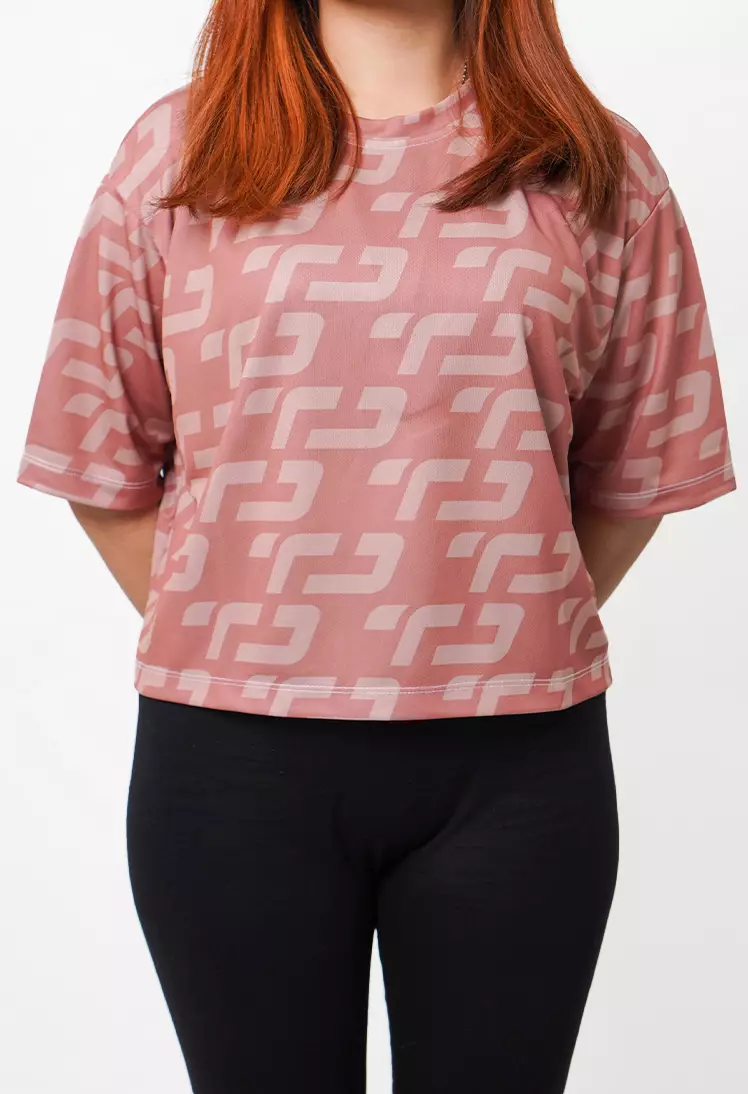 LSB40 baju olahraga wanita crop top oversize big size dry fit gym aerobic poundfit mocca coklat muda