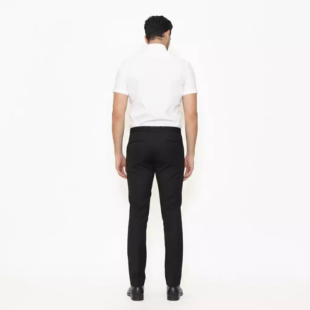 Lawell Celana Panjang Pria Formal – BERNARD Slim Fit | Jet Black | Motif Salur Halus | Polyester