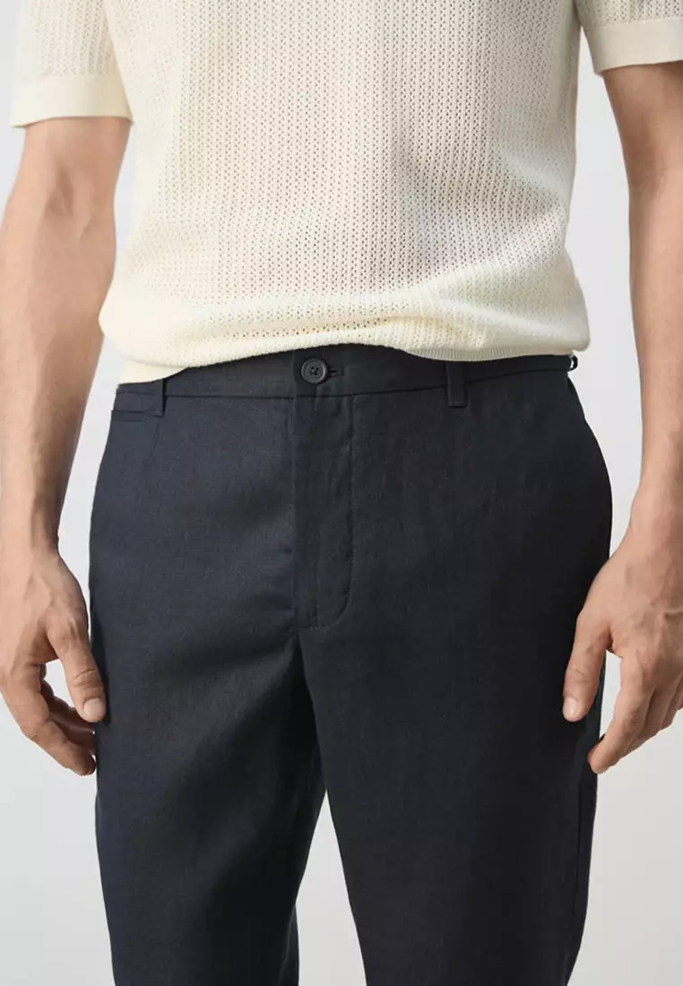Slim-Fit 100% Linen Trousers
