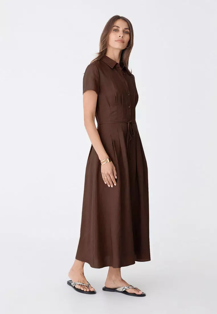Sophie Pleat Waist Linen Dress