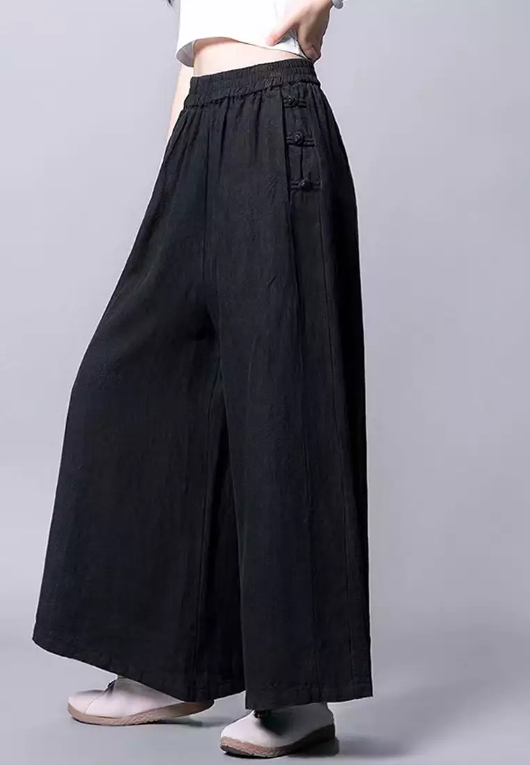 High Waist Cotton-flax Wide-legged Pants RZ9061