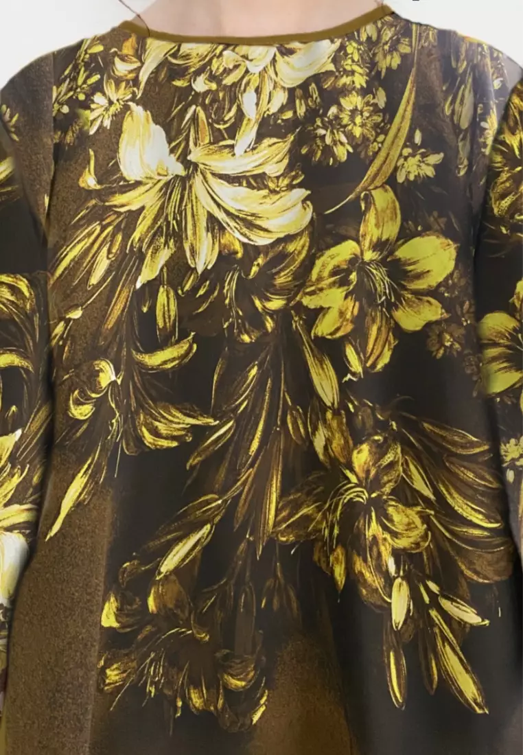 Floral Chiffon Blouse Green Long Sleeve By Brilliant Girl