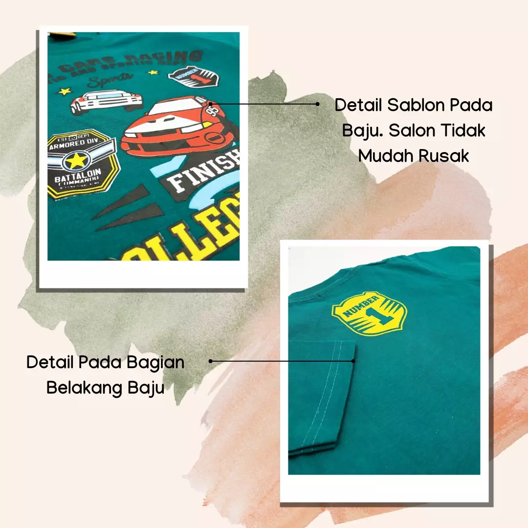 Wakakids Baju Anak Laki Laki Atasan Kaos Usia 3 Tahun Hingga 9 Tahun Motif Super Cars 3877 Hijau SKATS