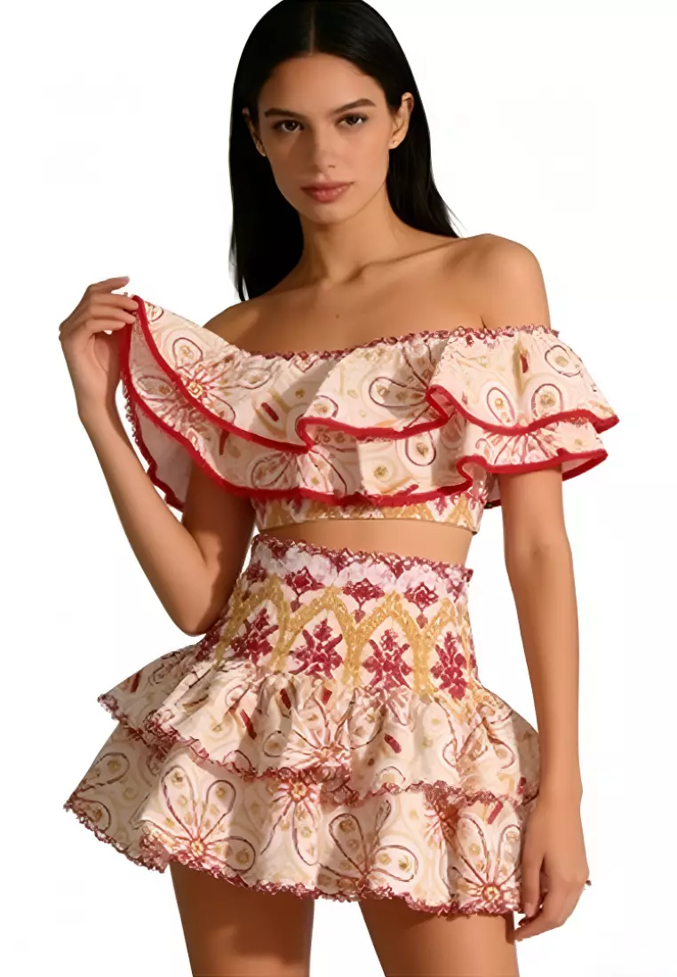 一字肩鏤空刺繡兩件套 CA26022443RD