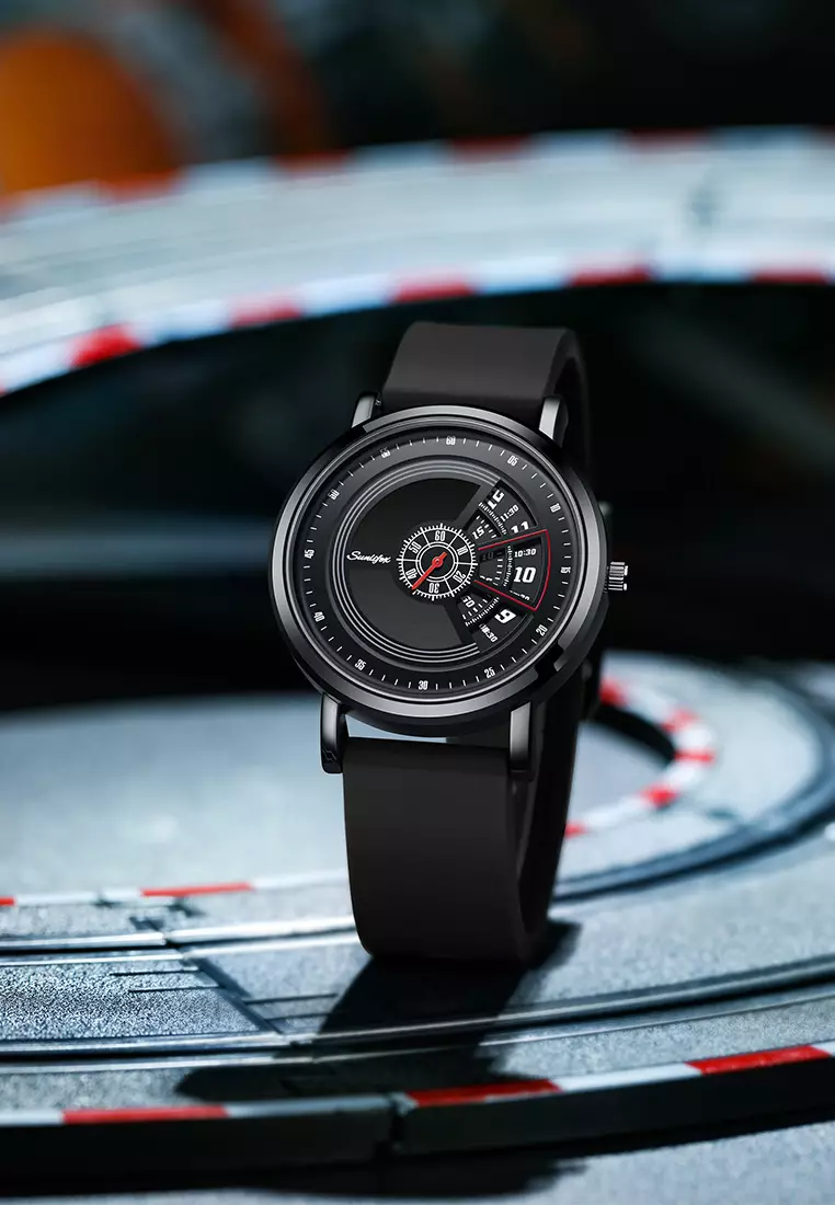 Jam Tangan Pria 3172 Tanggal Kasual Mode Tali Silikon Jam Tangan Cowok Original black