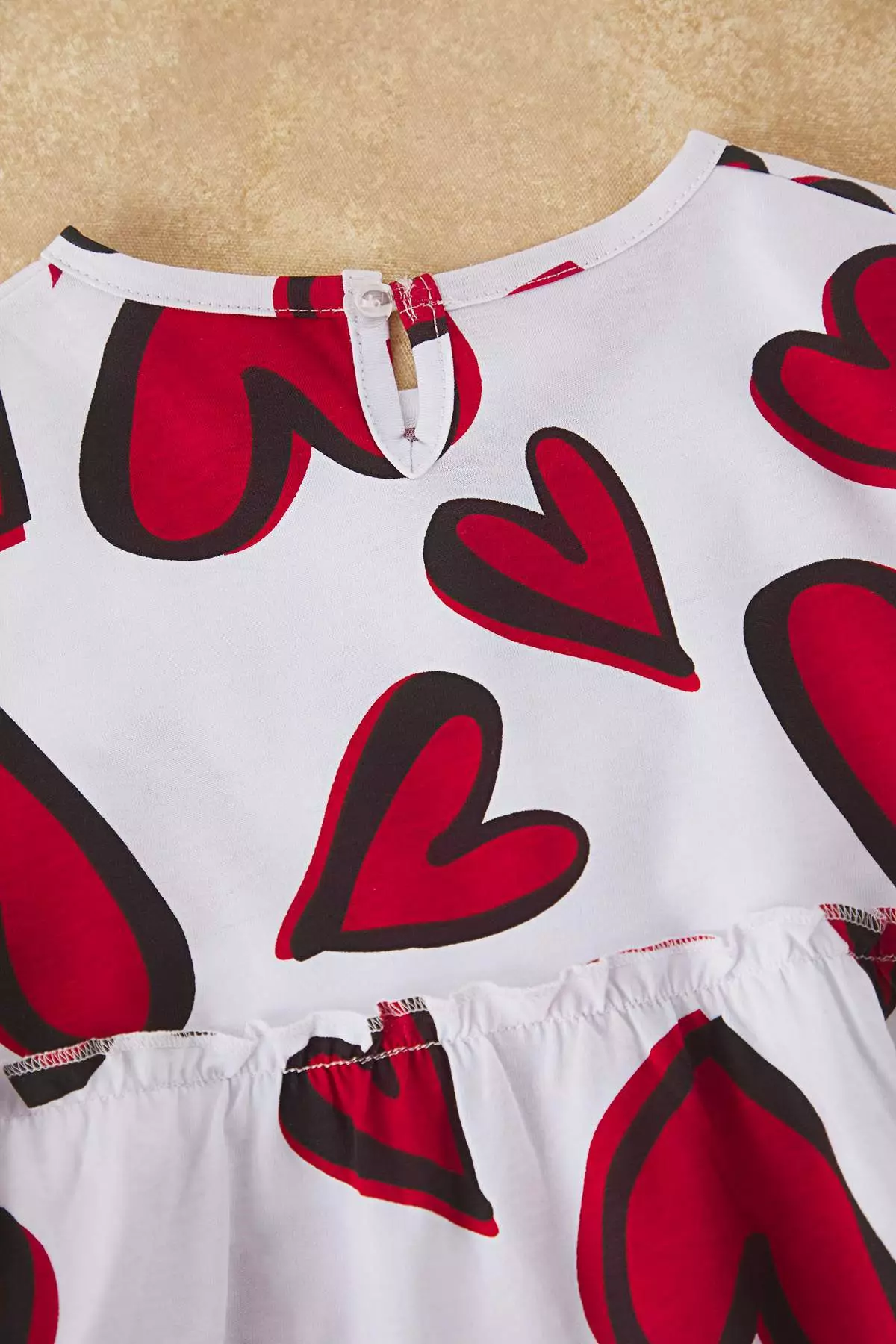 Red Girl's Cotton Heart Printed Short Sleeve Leggings Knitted Bottom-Top Suit Tkdss24Au00032