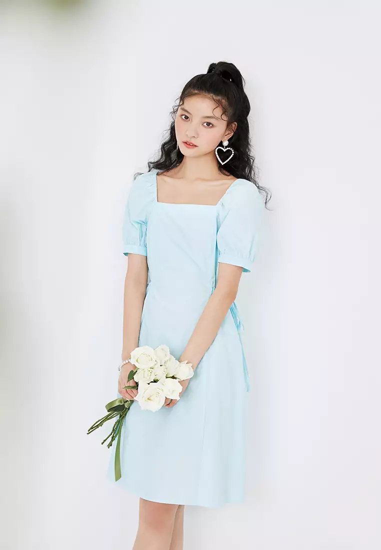 Square Neck Midi Dress with Waist Slits