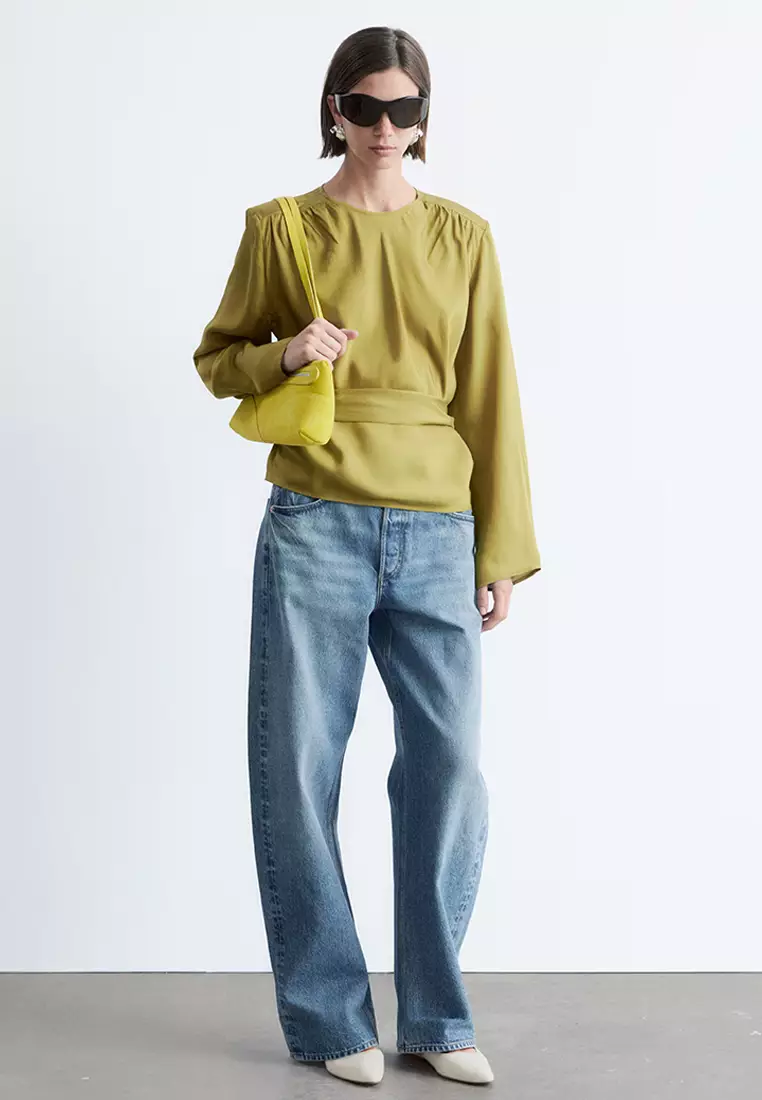 Gathered Tie-Belt Blouse