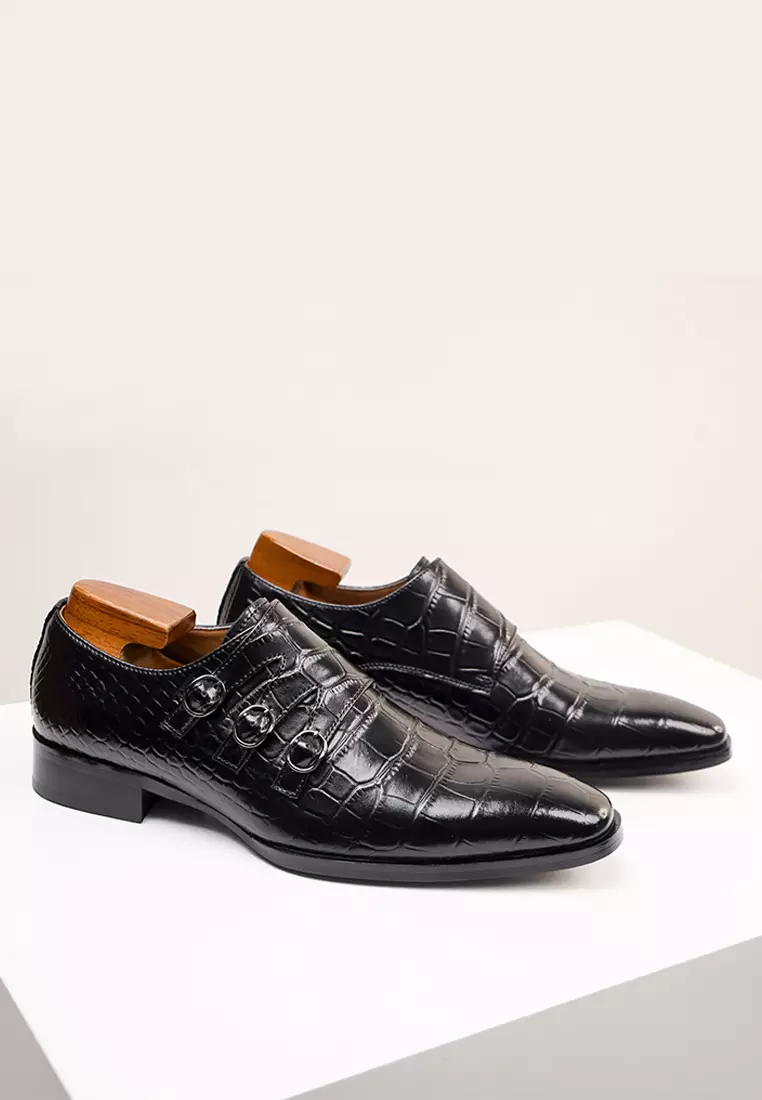 Alligator Pattern Leather Monk Strap Shoes MK5009-6