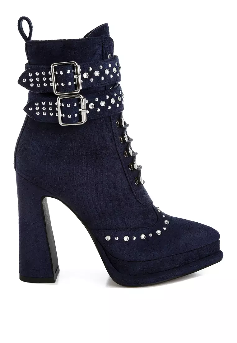 Discount on London Rag  shoes - SKU: Harness Detail Lace Up Boots in Navy