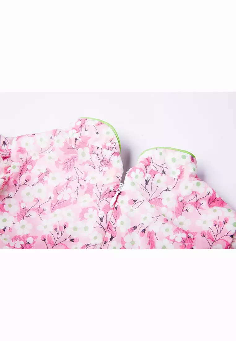 女童粉色紗裙白花褶邊袖漢服唐裝紗裙公主裙新年拜年衣服