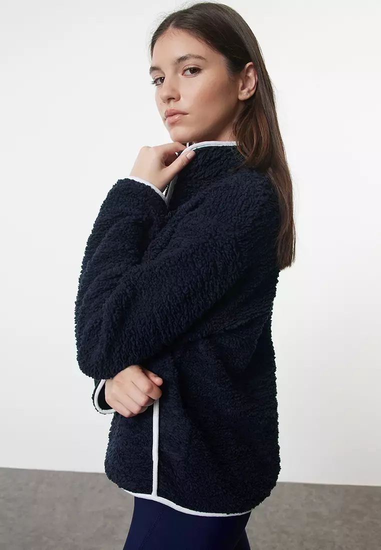 Navy Blue Plush Knitted Sports Sweatshirt THMAW23SW00021