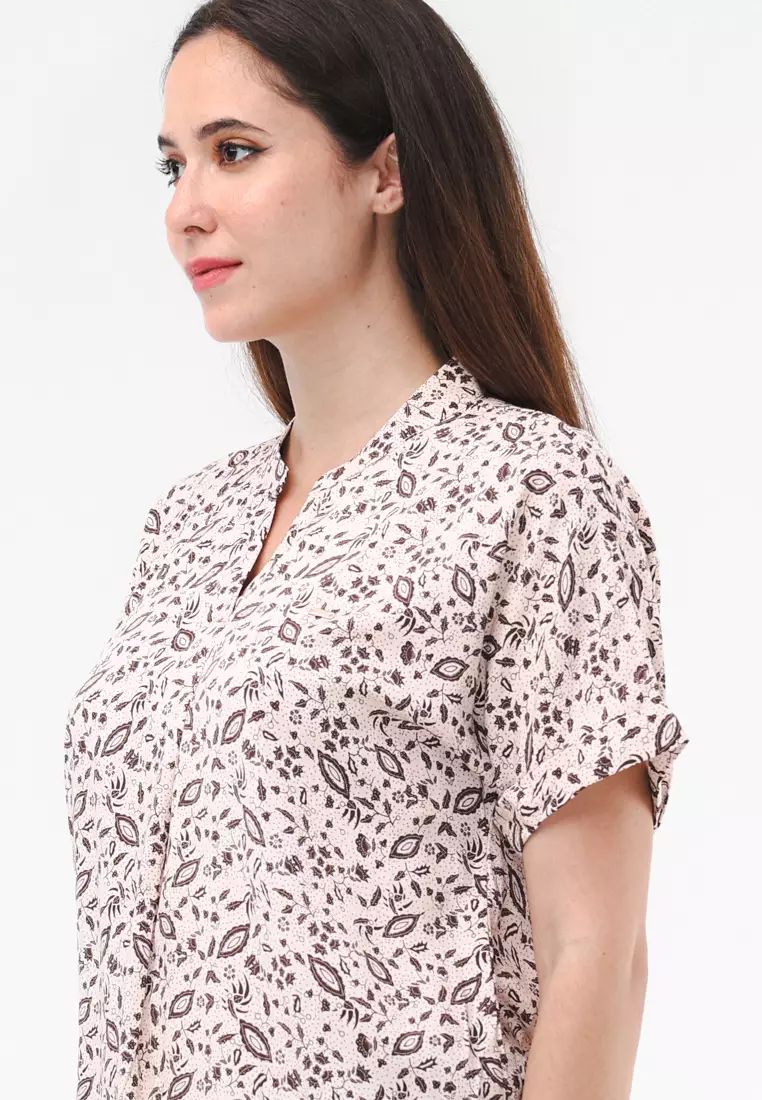 Woven Printed Soft Linen Short Sleeve Blouse