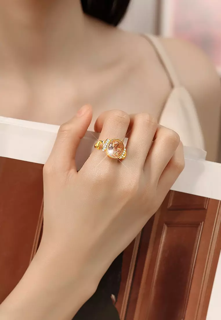 Cincin Wanita Original Mewah Fashion Perhiasan Kuning Zircon 5A Adjustable Cincin Cewek