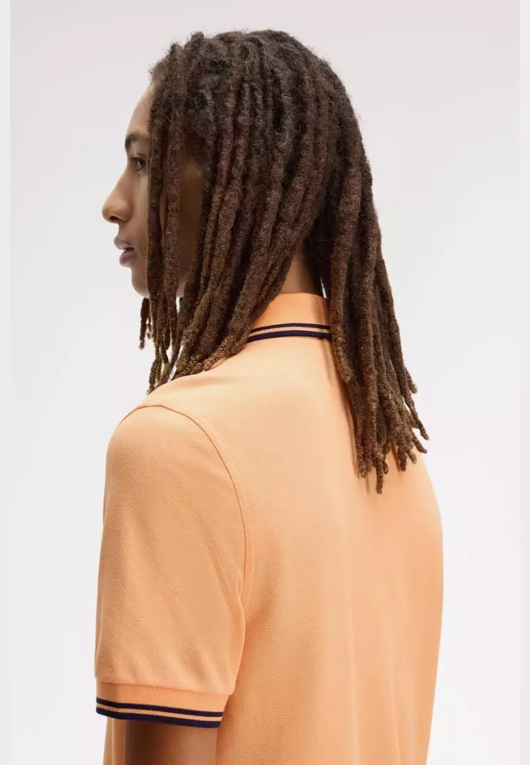 Fred Perry M3600 Twin Tipped Fred Perry Shirt (Peach / French Navy / French Navy)
