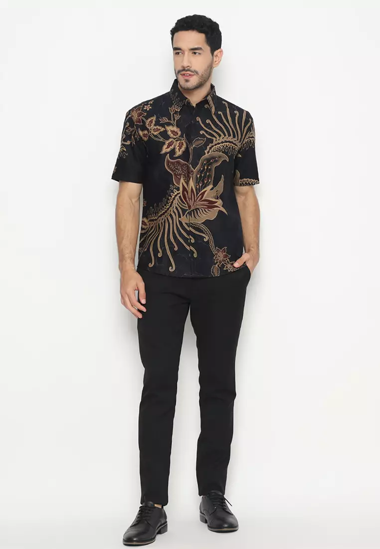 Kemeja Batik Pria Senapati Lengan Pendek - Black/Brown