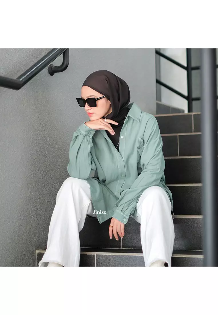Kemeja Oversize Shirt Matcha Mint HYPER ACTIVE