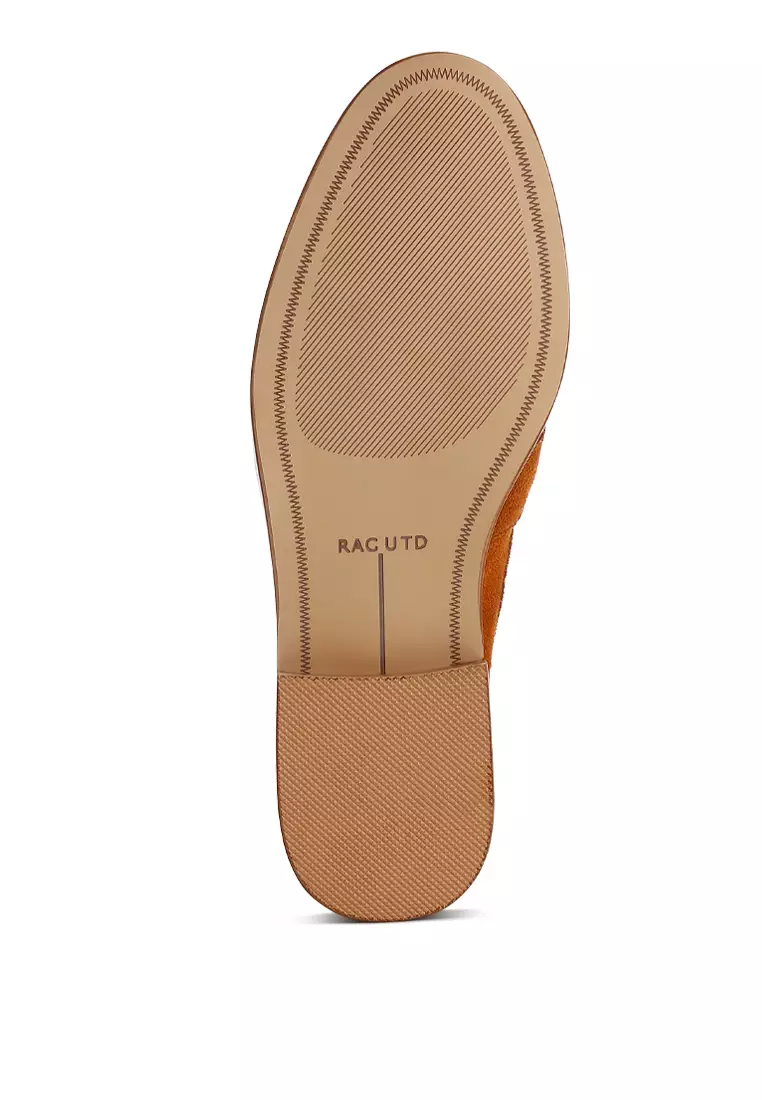 Tan Tassels Detail Suede Loafers