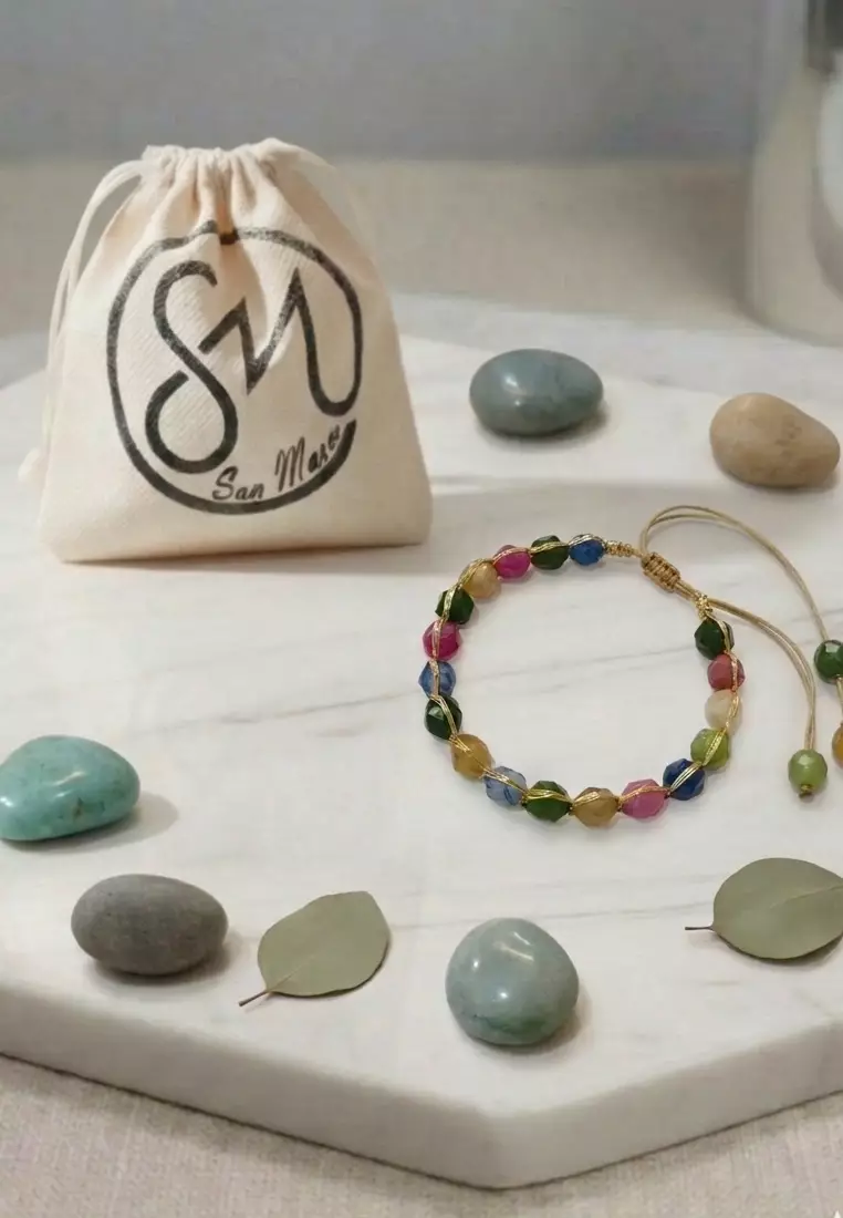 Aksesoris Gelang Wanita Golden Like Thread Semi-Precious stones Macrame Bracelet Gold & Multicolour