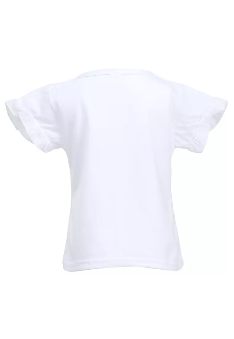 Chevelle Kaos Anak Perempuan Lengan Terompet Ruffle Tee Motif Bunga Material Cotton ORIGINAL - White