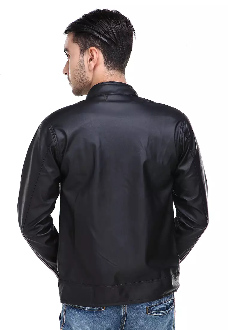 Clover Jaket Kulit Pria Elastis Mewah Casual Jacket Three Pockets Material Kulit Leather ORIGINAL - Black