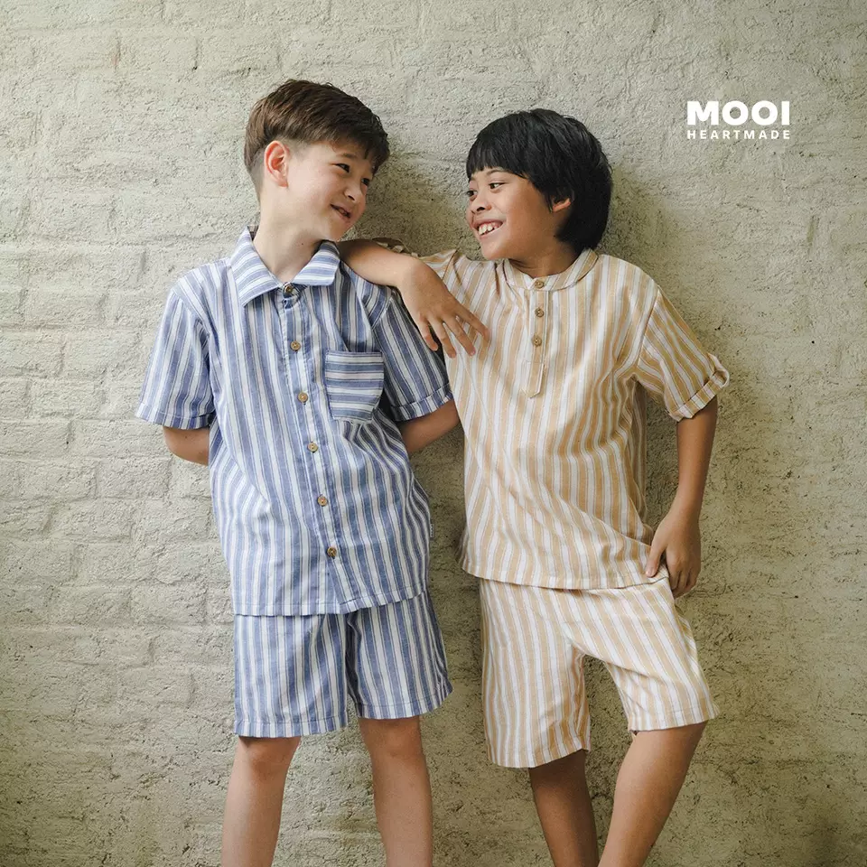 Mooi Kemeja Anak Laki-laki Kemeja Katun Motif Enzo Striped Shirt - Mocca