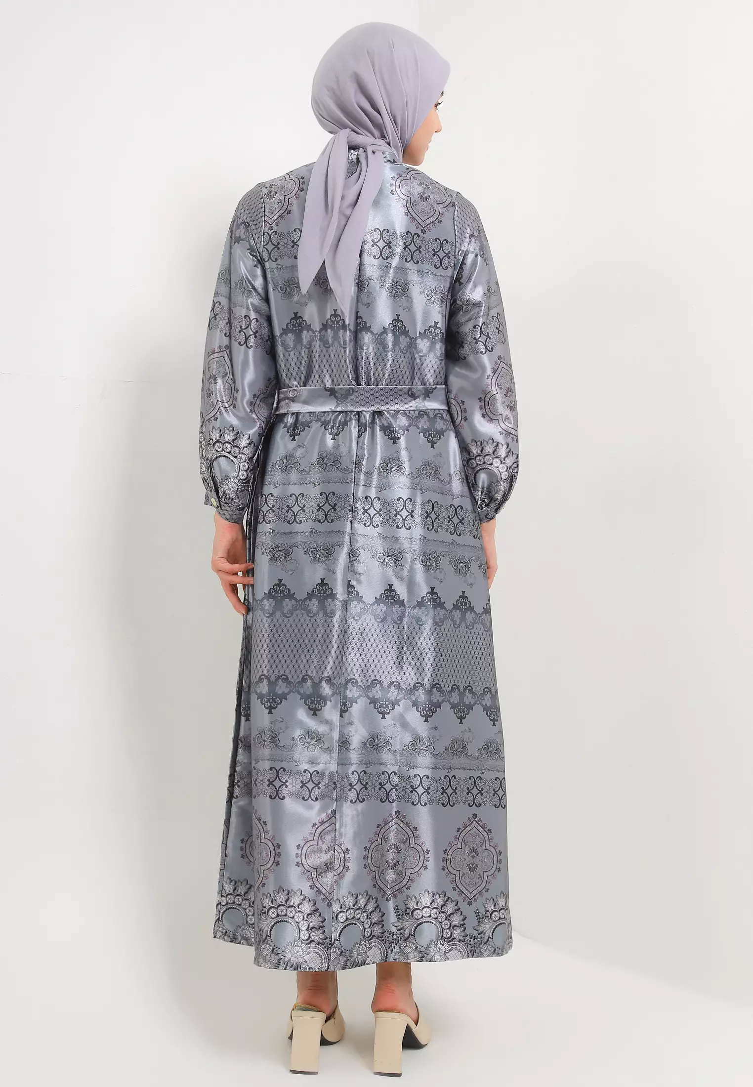 MFMW Jemimma Dress Gamis Satin Grey Motif