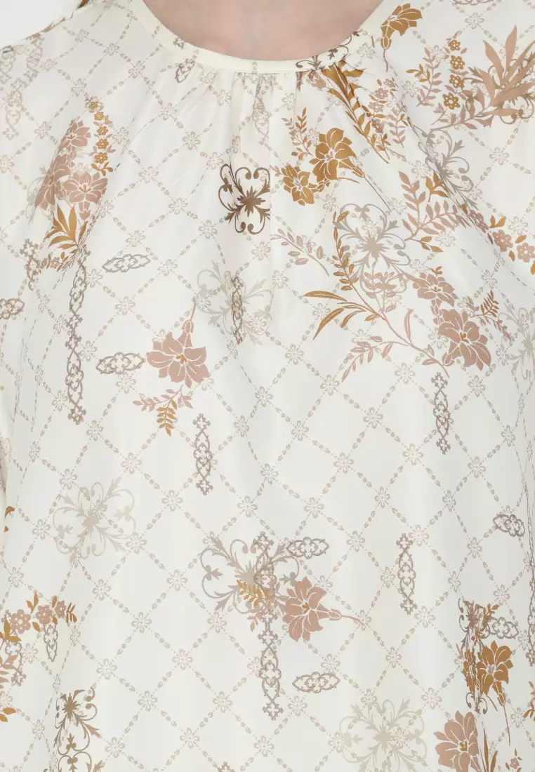 Floral Blouse Armany Silk In Broken White By Brilliant Girl Warna PUTIH