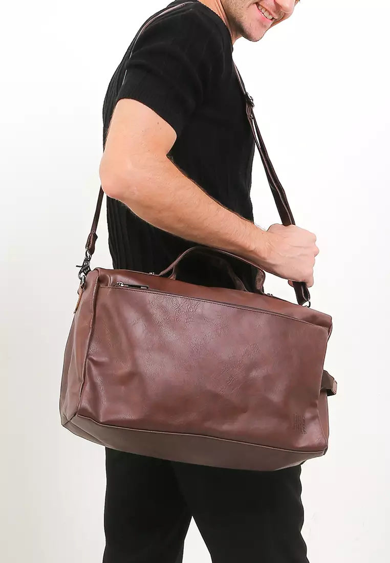 Distressed Leather Carry Duffel Bag