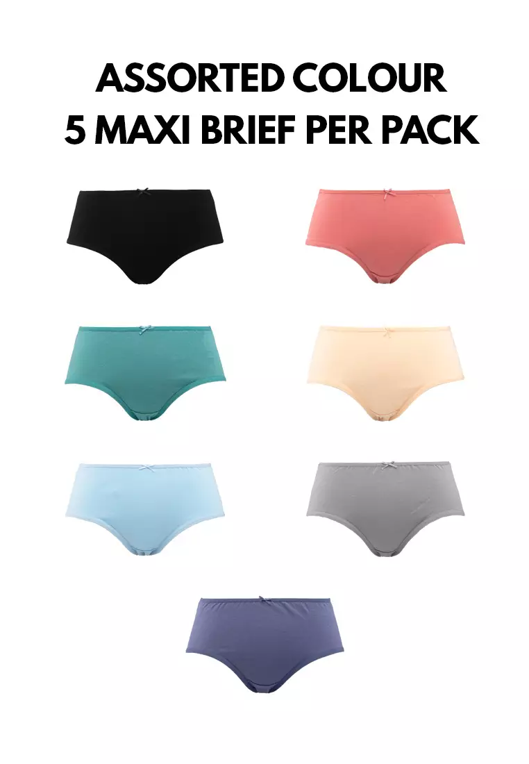 (5 Pcs) Forest Ladies Cotton Spandex Maxi Brief Assorted Colours- FLD0032MX