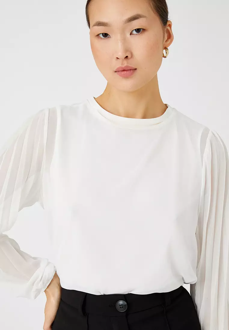 Pleated Sleeves Chiffon Blouse