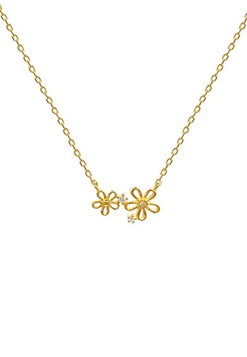 ZITIQUE gold Women's Two Hollowed Flowers Necklace - Gold 08E14AC9203B48GS_1