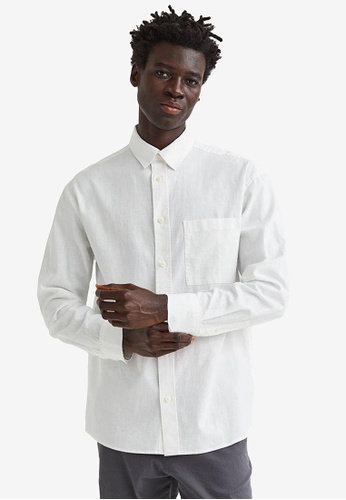 H&M white Relaxed Fit Linen-Blend Shirt 18681AAFC596E6GS_1