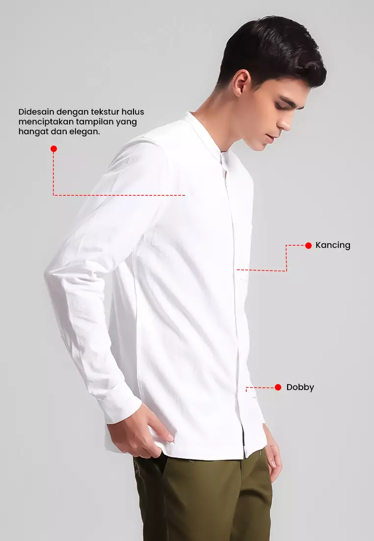 MANZONE - Kemeja Shanghai Lengan Panjang Pria Kanda Modern Fit - White Warna White