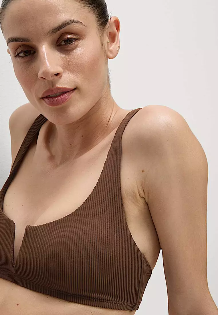 Ribbed V-Front Bikini Top