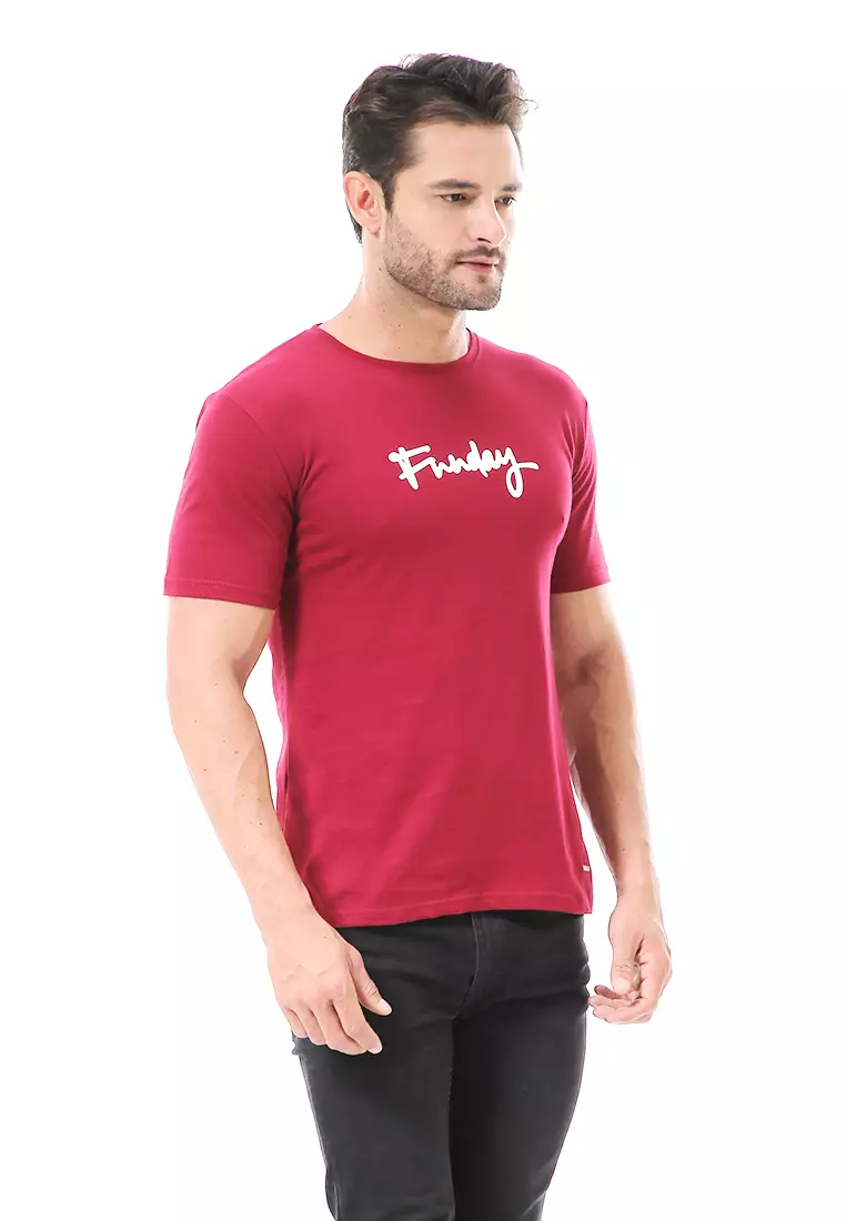 Aisley Atasan Kasual Pria Kaos Motif Funday Lengan Pendek Material Cotton ORIGINAL - Maroon