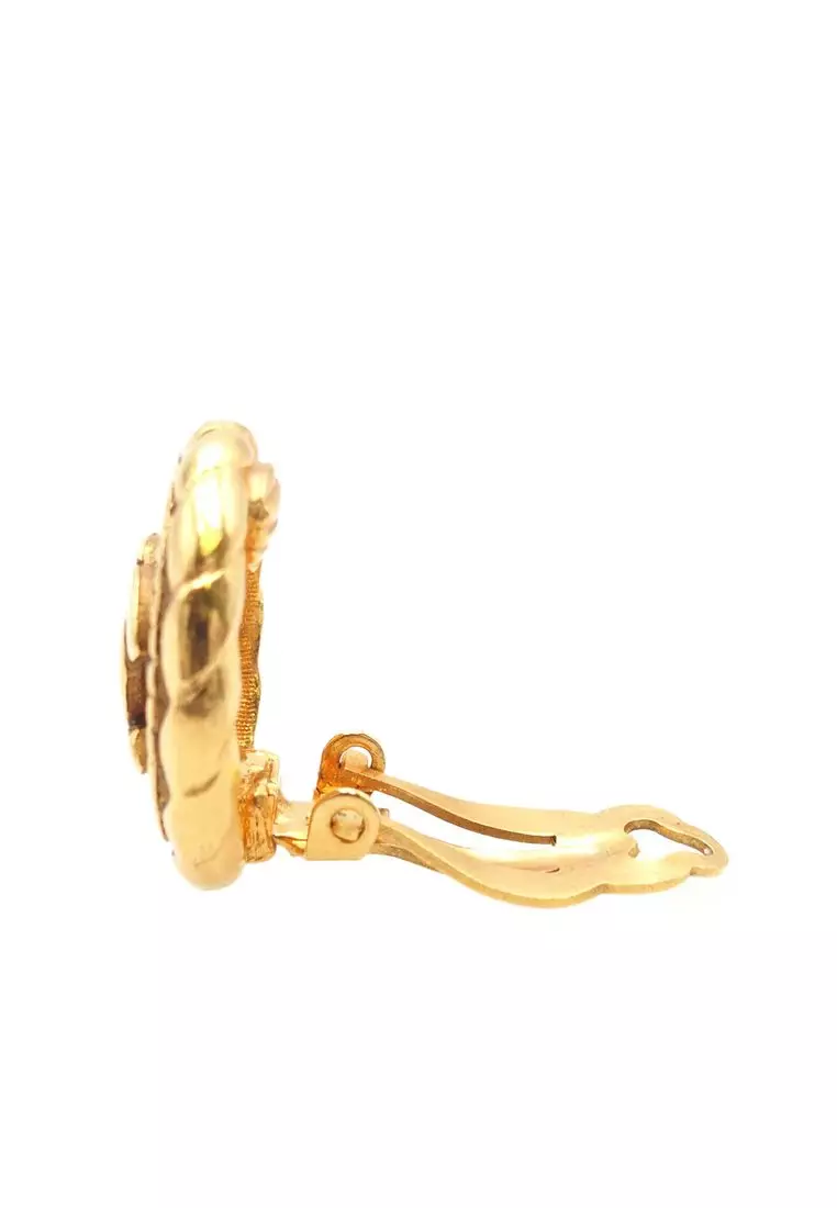 Pre-Loved Chanel Cc Gold Plated Round Clip On Earrings
