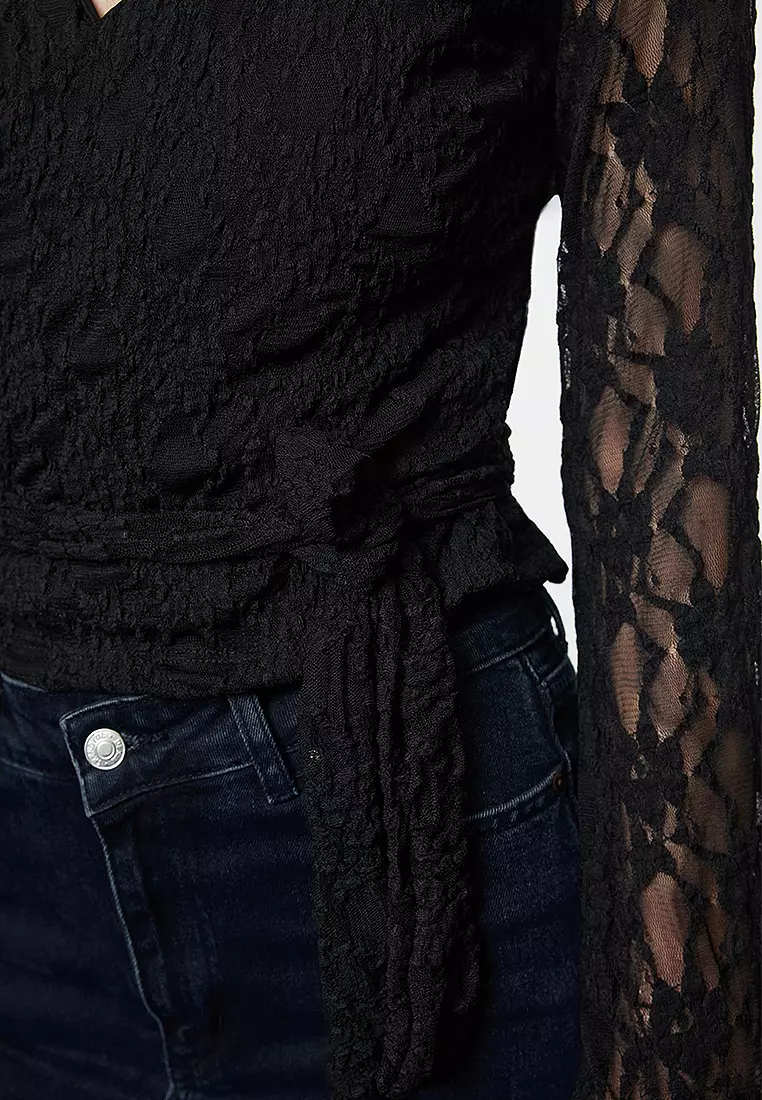 Lace Crop Wrap Blouse