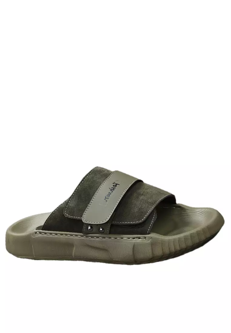 Velcro Strappy Cow Suede Slippers ALG-A09