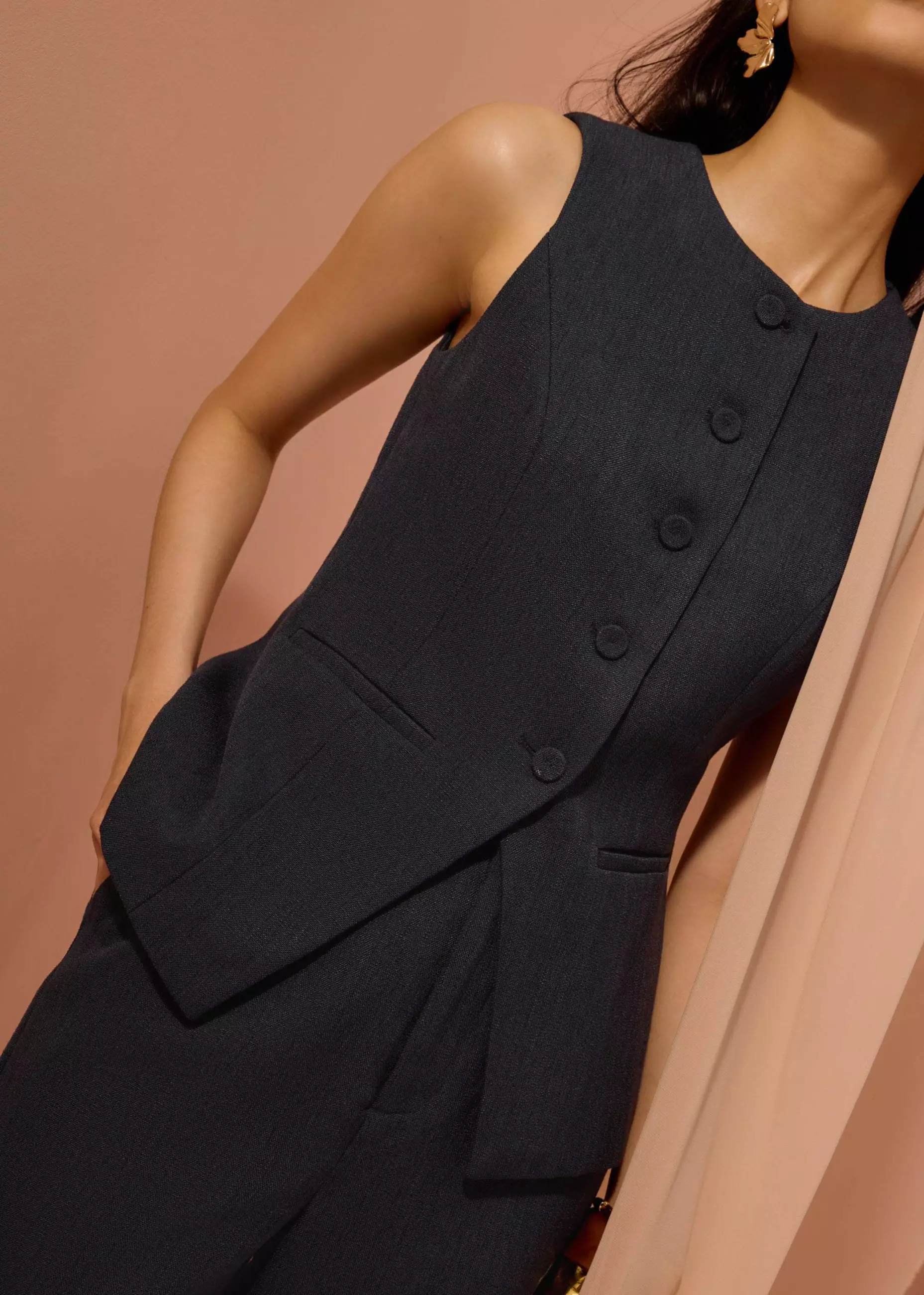 Vest Wanita - Padma Textured Round Neck Long Vest Top