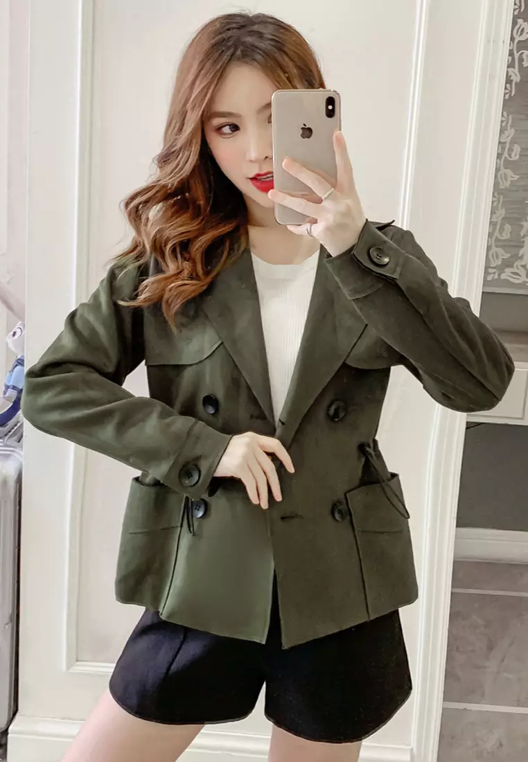 Double Breasted Suede Coat Jacket