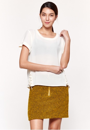 Sisley white Blouse with Eyelets and Twisted Laces 2548AAA357922BGS_1