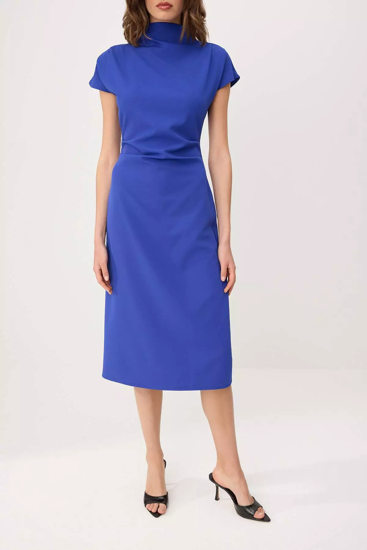 Saks Straight A-Line Shirred / Draped Midi Woven Dress Twoaw25El393