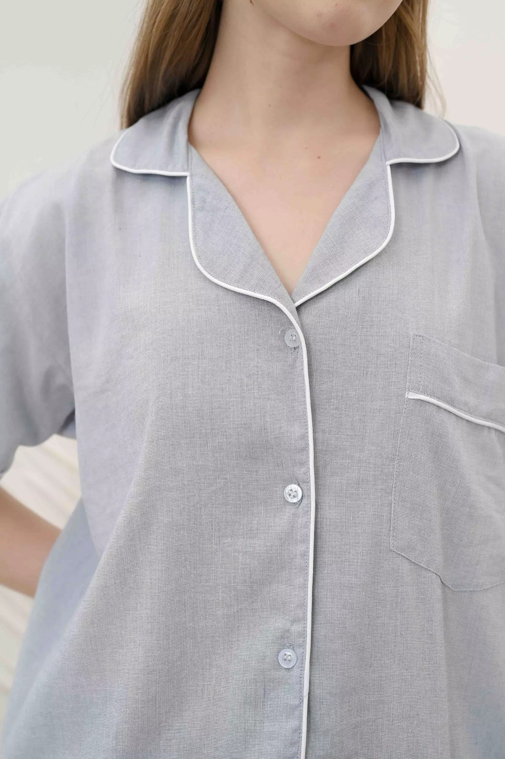 One Set Piyama Katun Celana Pendek - Quill Grey | Sleepwear Baju Tidur Wanita