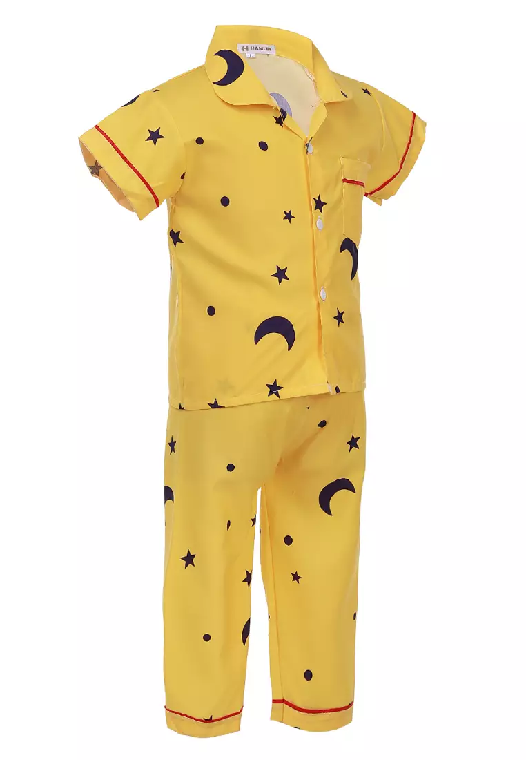 Joyce Piyama Anak Unisex Motif Bintang Childrens Pajamas Short Sleeve Material Cotton ORIGINAL - Yellow