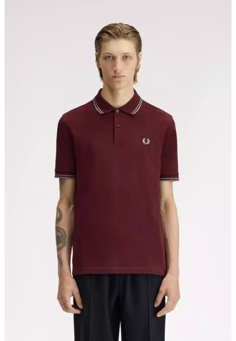 Fred Perry M3600 Twin Tipped Fred Perry Shirt (Oxblood / Stockport Blue / Stockport Blue)