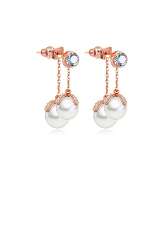 Glamorousky white Fashion and Elegant Plated Rose Gold Geometric Round Tassel Imitation Pearl Earrings with Cubic Zirconia D34D2AC676098CGS_1