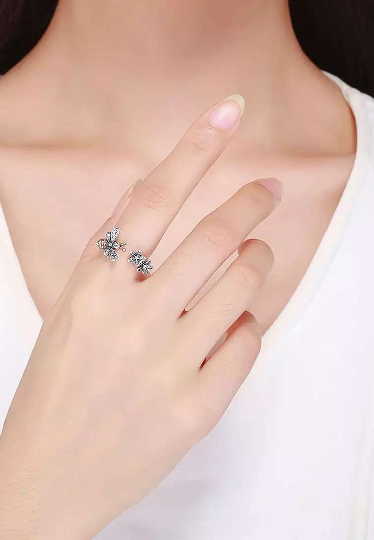 Solid 925 Sterling Silver Daisy Bee Ring