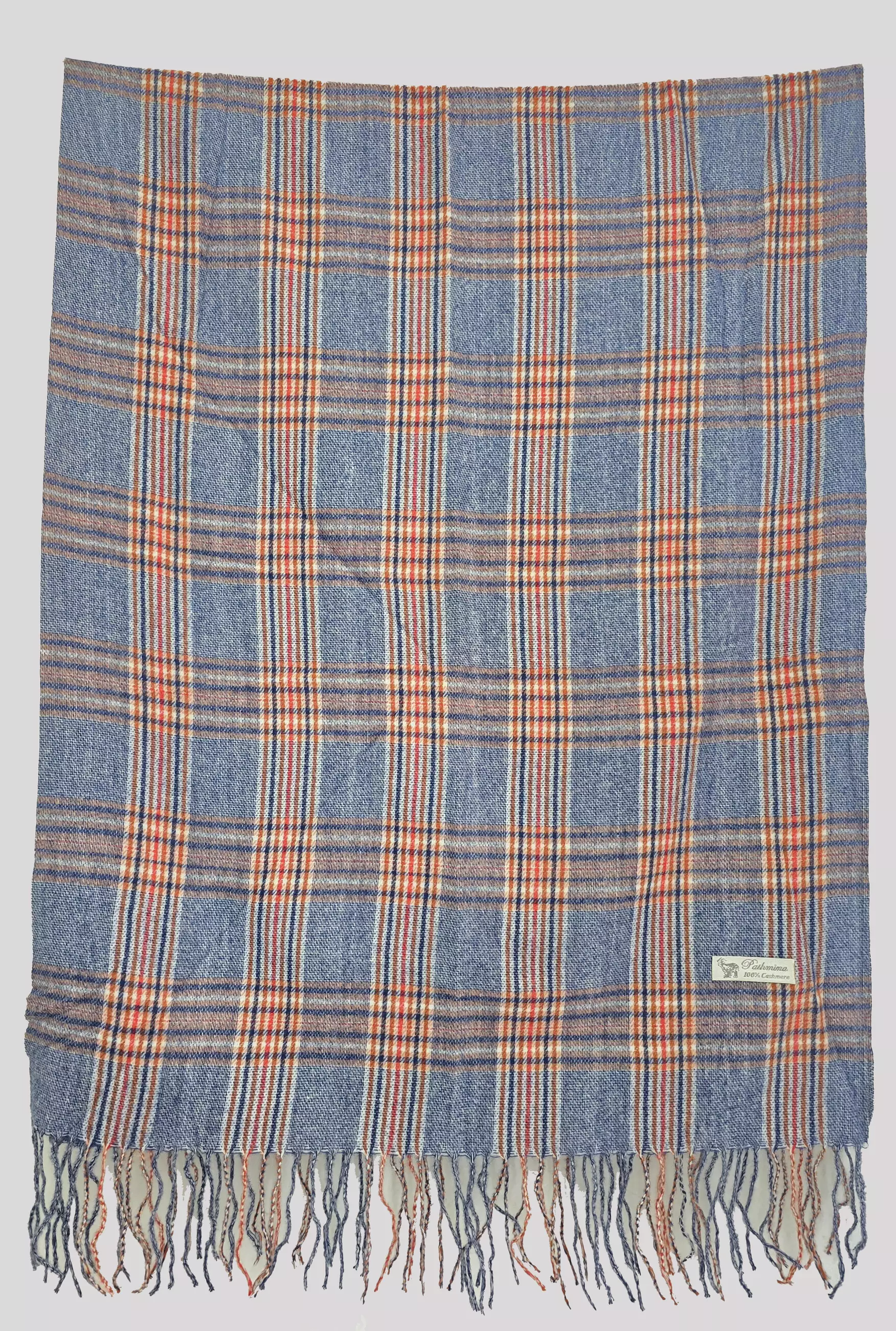 Aksesoris Pria Checked Plaid Cashmere Men's Shawl Syal Pria Denim Blue